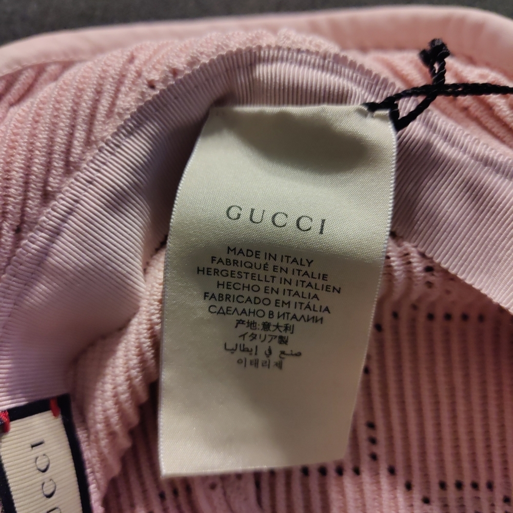 Gucci Knitted Crochet Malibu GG Fabric Leather Bucket Hat Pink XL 59 cm New - Picture 5 of 8